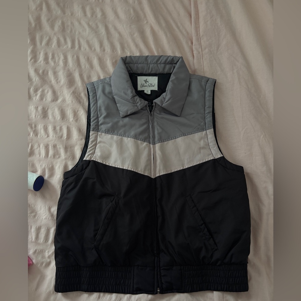 Others Follow Gray and Black Quilted Vest
